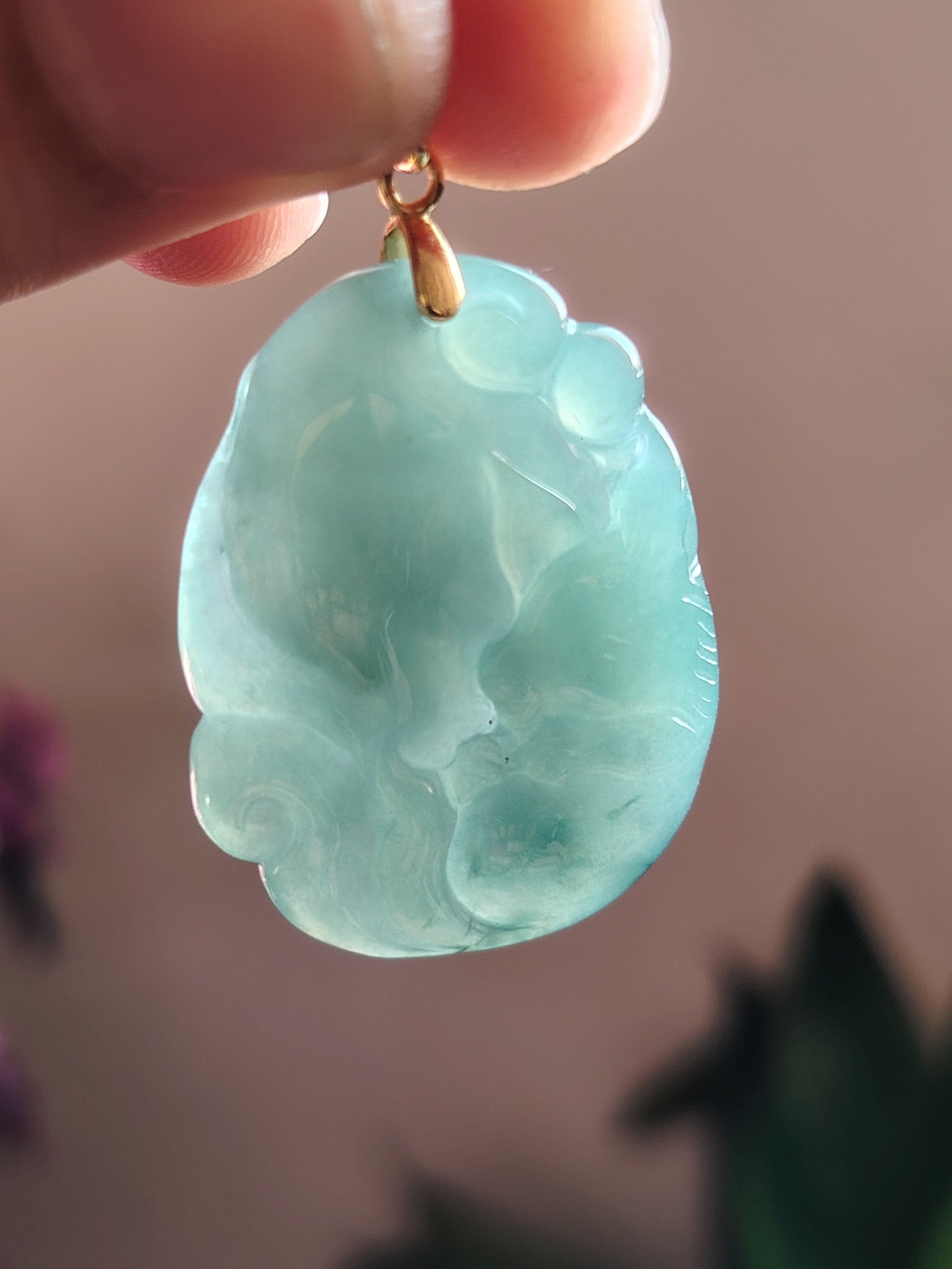 A货冰种缅料蓝水飘花小吊坠国标银925镶嵌冰种玉石招桃花狐狸