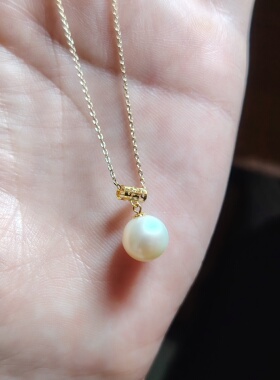 18k金镶嵌淡水珍珠项链女款极光正圆强光锁骨链送女友生日礼物