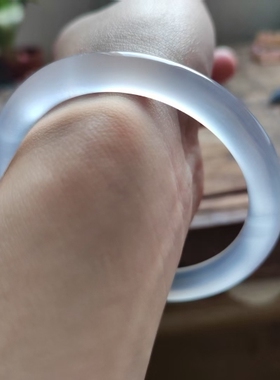 54圈口天然原色无烧无染色马料白冰圆条玉髓手镯玛瑙包邮