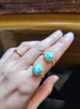 天然海纹石戒指女款925银镶嵌时尚个性简约百搭饰品礼物活口