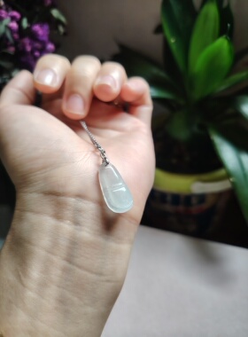 天然A货翡翠白月光竹节吊坠925银镶嵌万能扣头高冰高透挂坠送女友