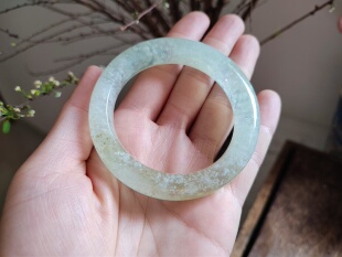 50圈口天然原色无烧无染色天青冻暴风雪唯美岫玉手镯