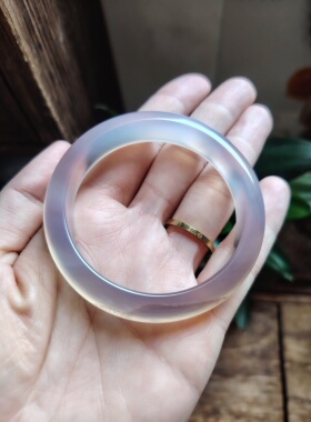 51-52圈口天然无烧无染色灰紫玉髓手镯玛瑙玉镯送女友生日礼物