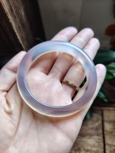 51-52圈口天然无烧无染色灰紫玉髓手镯玛瑙玉镯送女友生日礼物