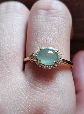 福利纯天然A货翡翠戒指女款冰晴水925纯银镶嵌活口可调送女友礼物