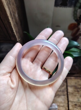 50-51圈口天然无烧无染色灰紫玉髓手镯女送礼玉镯子玛瑙手镯