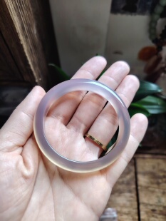 50-51圈口天然无烧无染色灰紫玉髓手镯女送礼玉镯子玛瑙手镯