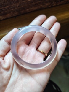 48-49圈口天然无烧无染色灰紫玉髓手镯玛瑙玉镯送女友生日礼物