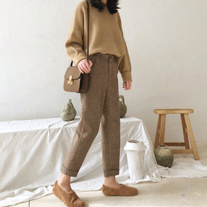 复古风毛呢裤宽松西装裤