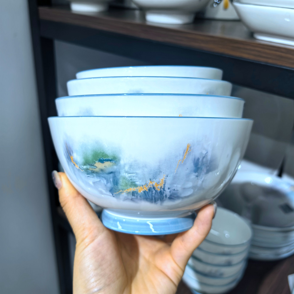 冠祥观沧海陶瓷餐具饭碗儿童家用菜盘圆盘米饭小碗中国风可微波炉