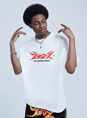 2727WORLD 经典爱心短袖黑白灰三色宽松圆领嘻哈T恤纯棉印花