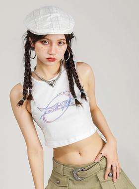 2727WORLD 潮流泡泡爱心女款流行修身背心辣妹上衣圆领无袖