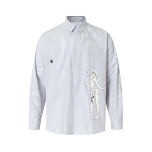 2727WORLD 法老 变异少女条纹长袖衬衫国潮美式复古街头