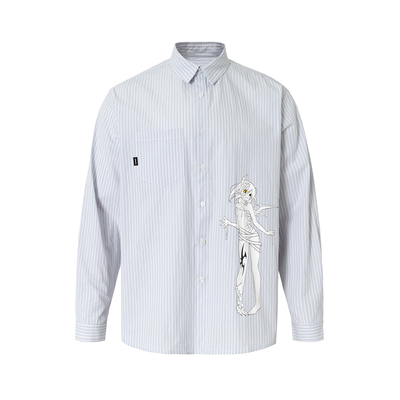 2727WORLD 法老 变异少女条纹长袖衬衫国潮美式复古街头