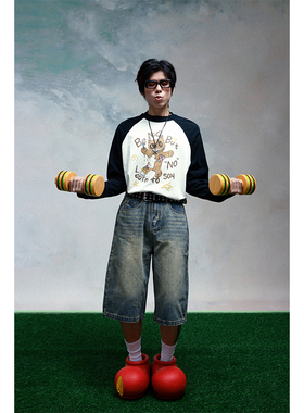 2727WORLD 法老 小熊玩偶插件长袖T恤 美式复古休闲内搭潮流街头