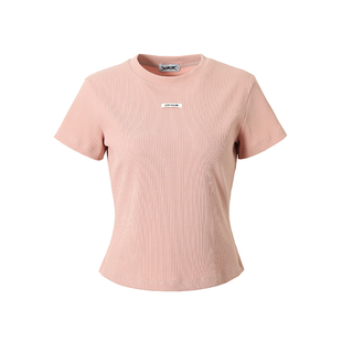 2727WORLD 法老 女装短款 女士字母罗纹针织短袖T恤 美式复古潮流