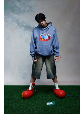 2727WORLD 法老 布丁小狗印花连帽卫衣 美式复古街头国潮流休闲