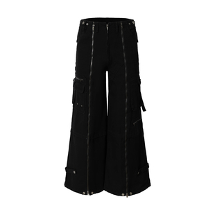 2727WORLD 法老 拉链洗水帆布A字阔腿长裤