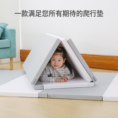 环保XPE加厚4cmPU折叠垫宝宝爬行垫婴儿爬爬垫儿童地垫五段无缝