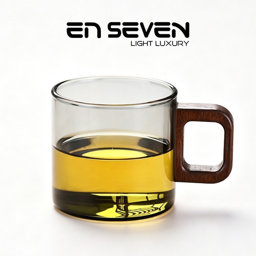 ENSEVEN丨静月·玻璃杯茶杯耐高温实木柄杯子办公家用水杯小杯子
