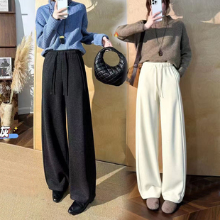 休闲弯刀裤 玉丰情丝加绒保暖直筒裤 女2025冬深灰抽绳高腰拖地长裤