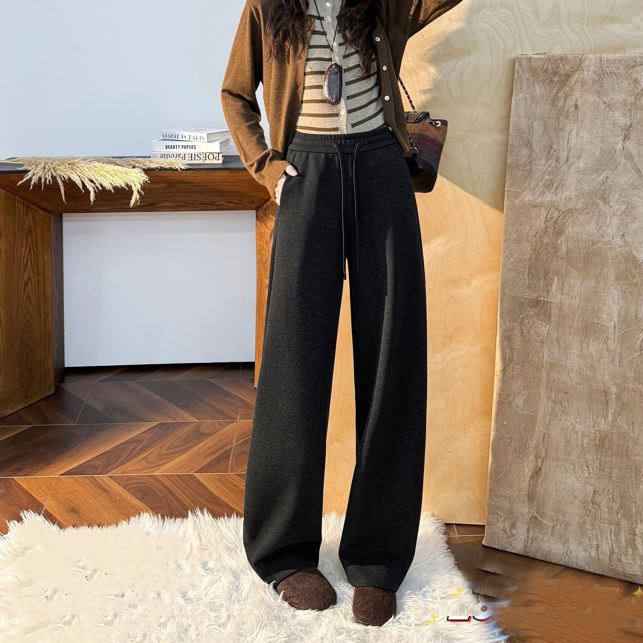 玉丰情丝慵懒风休闲裤直筒裤窄版