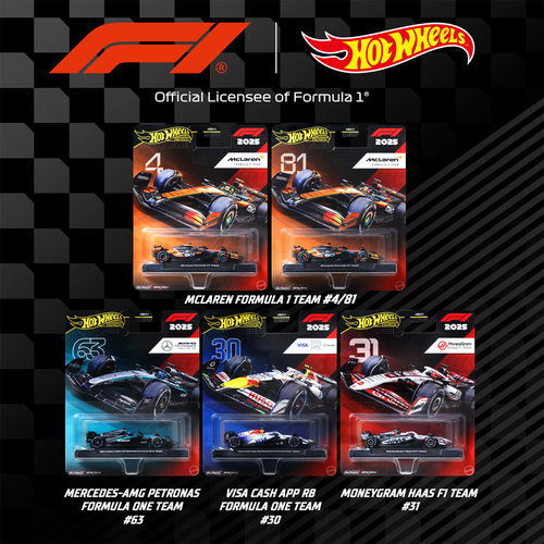 Hotwheels风火轮合金车模F1赛车模型奔红牛驰迈凯伦哈斯车队金标