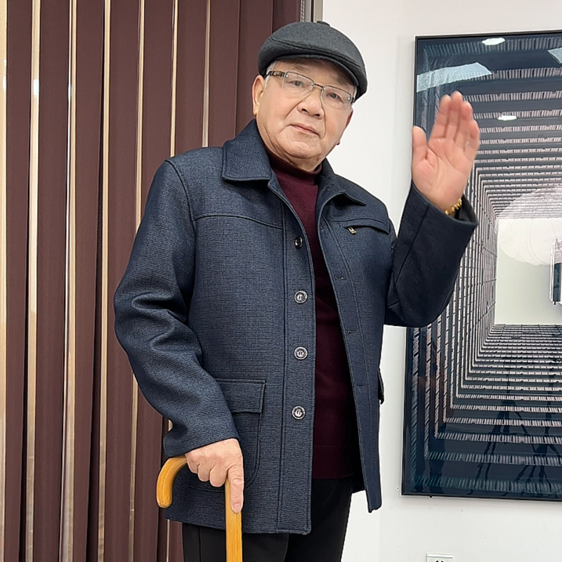 爸爸裝多口袋夾克春季中老年翻領(lǐng)寬松外套爺爺加厚上衣男裝秋衣服
