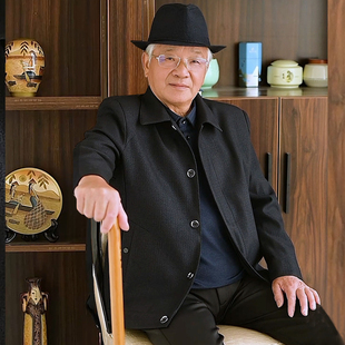 爸爸装翻领夹克男士春秋季外套中老年男装上衣50-60-70岁爷爷衣服