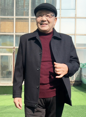 爸爸外套6070岁宽松中老年春秋夹克衫男士单排扣子爷爷装翻领男装