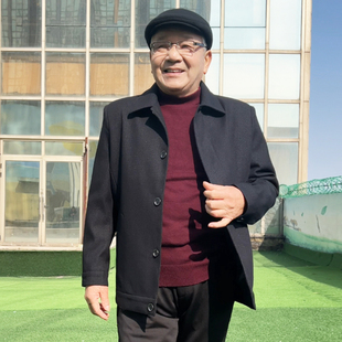 爸爸外套6070岁宽松中老年春秋夹克衫男士单排扣子爷爷装翻领男装