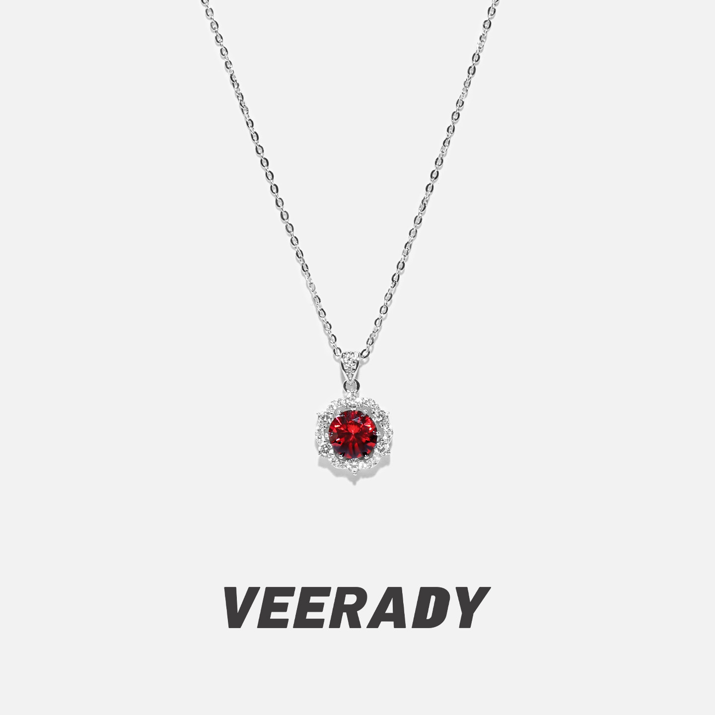 薇拉蒂S925纯银培育红宝石项链女款通勤日常吊坠莫桑石红色锁骨链