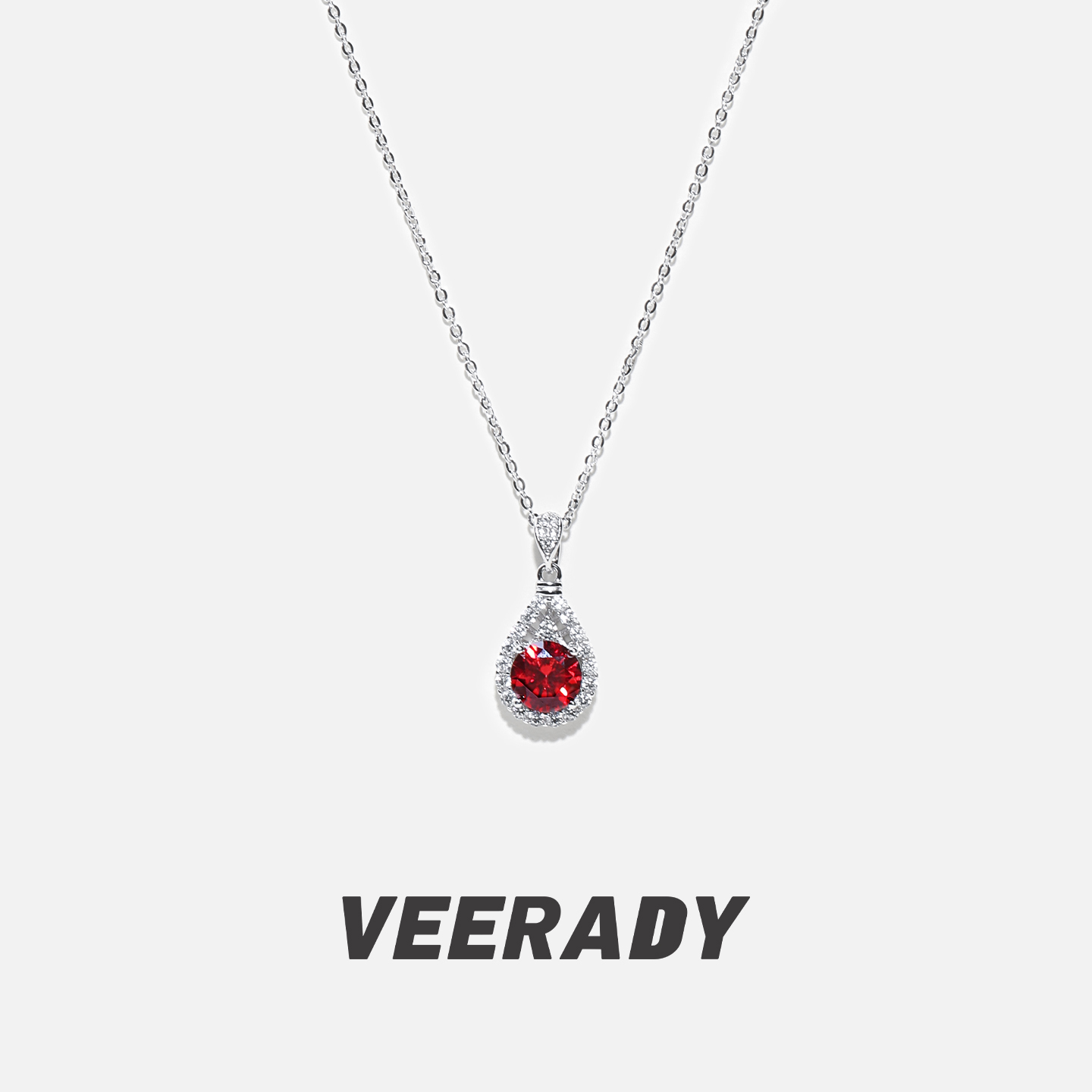 薇拉蒂S925纯银莫桑石水滴项链女轻奢精致吊坠复古鸽血红色锁骨链