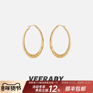 薇拉蒂S925纯银金色大耳圈女轻奢法式复古小众高级菱格耳环显脸小