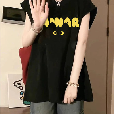 设计感坎肩重磅纯棉无袖T恤女