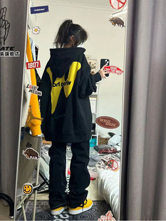 潮牌大码 加绒宽松复古加厚oversize慵懒小个子 重磅纯棉胖MM秋冬季