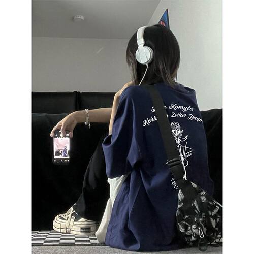 短袖复古重磅T恤oversize纯棉女
