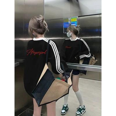 加厚银狐绒美式潮牌三条杠卫衣女