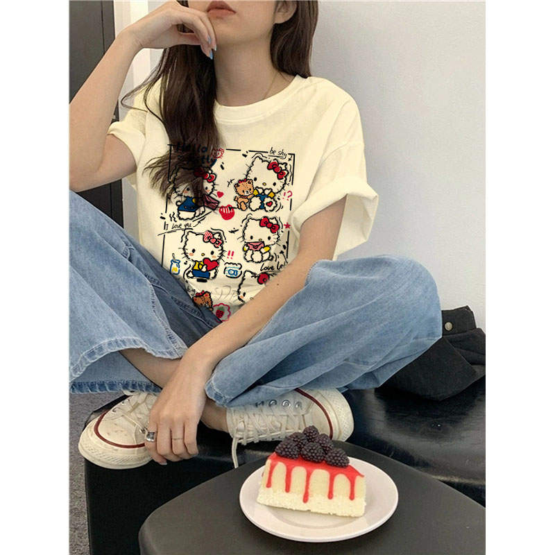 奶杏色可爱kitty凯蒂猫短袖上衣