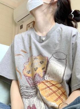 美式复古正肩重磅纯棉短袖T恤女夏宽松大码半袖体恤胖MM240斤上衣