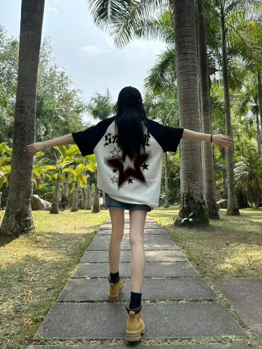 半袖复古大码oversize纯棉女
