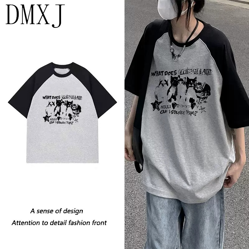 插肩大码纯棉T恤男女夏季