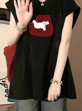 无袖T恤女纯棉大码胖MM圆领