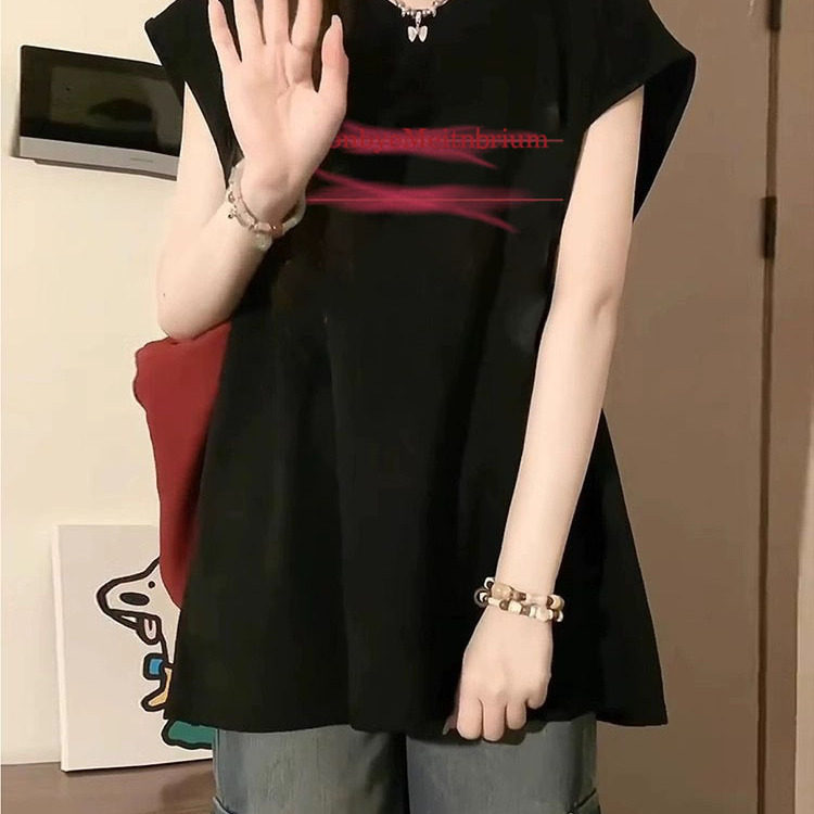 美式复古坎肩运动背心大码字母纯棉无袖T恤女夏季胖MM遮臂ins上衣