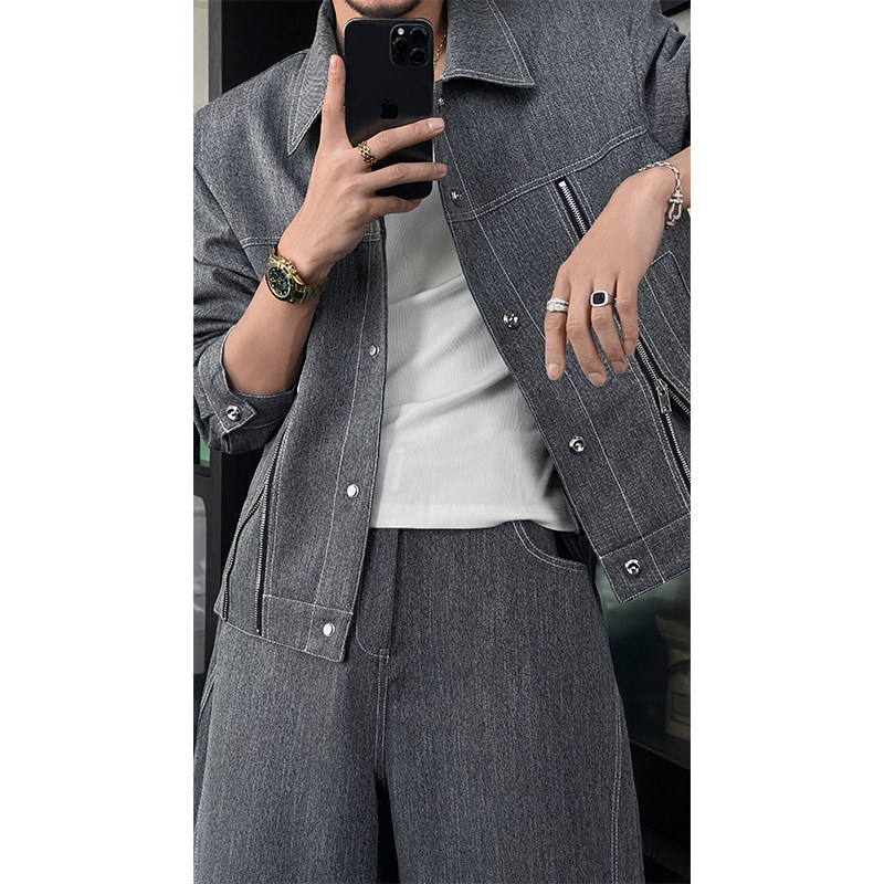 龙叨叨2025春季新品明线设计感解构夹克套装高街外套休闲弯刀裤男,男装,时尚套装,淘宝优惠券,粉丝福利购,淘宝优惠卷