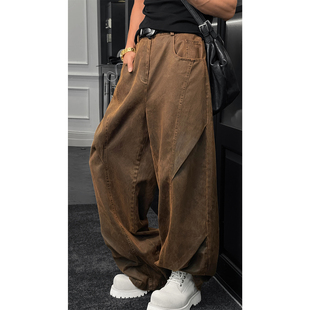 男潮牌宽松直筒百搭弯刀长裤 龙叨叨秋季 复古设计感休闲裤 美式 新品