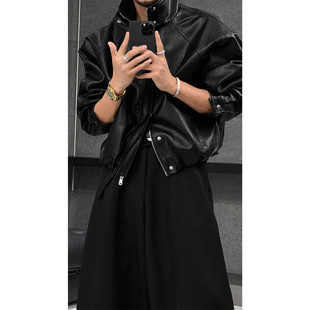 复古设计感机车夹克皮衣潮流痞帅宽松休闲外套 美式 龙叨叨秋季 新品