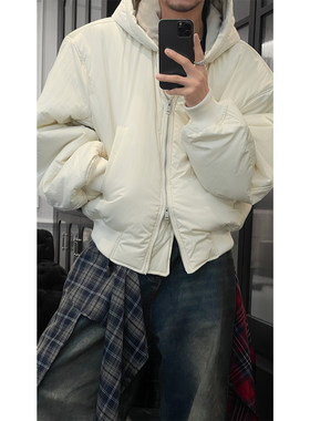 龙叨叨冬季新品简约高级感连帽棉服外套男宽松舒适百搭保暖棉衣潮