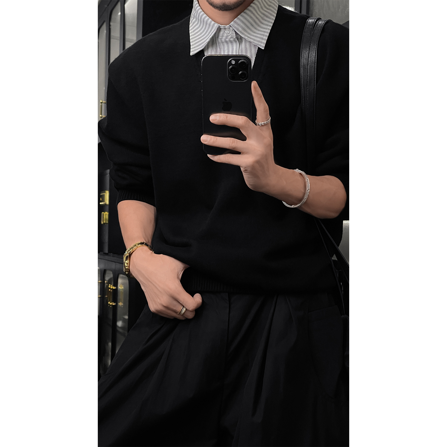 龙叨叨秋冬新品小众美式高街假两件翻领衬衫宽松痞帅拼接上衣