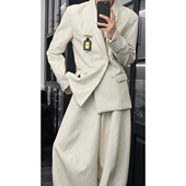 套装 小众高级复古皮质设计感宽松西服男阔腿西裤 新品 龙叨叨26春季